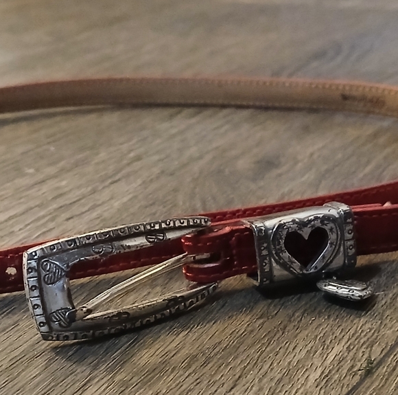 Brighton Croc Embossed Red Leather Heart Charm Belt. - Picture 5 of 13